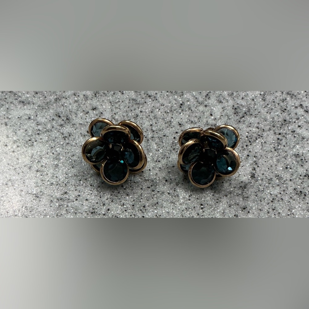 Blue and Gold Layered Floral Earrings with Petal Details